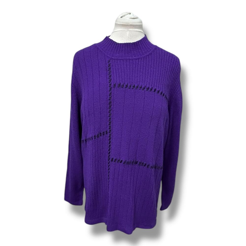 Allison Daley Women’s Long Sleeve Crew Neck Sweater, Purple, size L